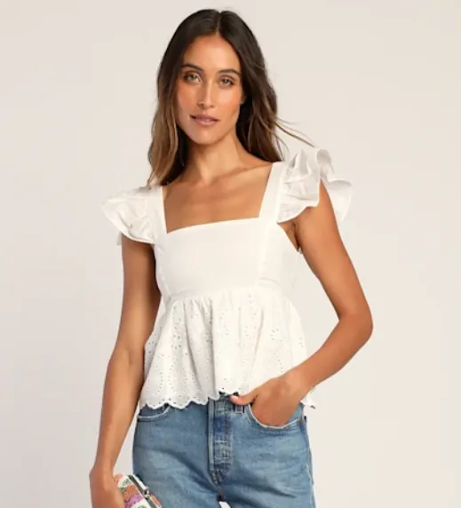White Eyelet Babydoll Top
